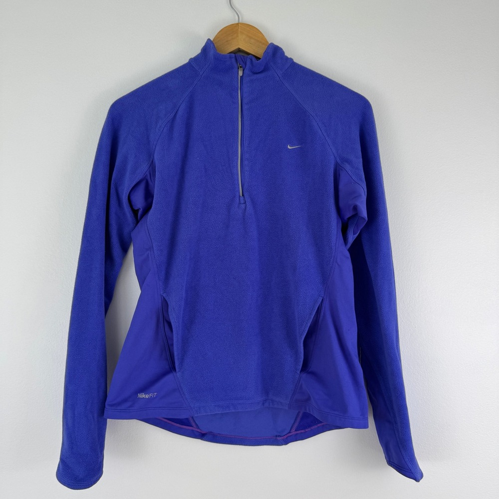Nike Fit Women's Blue Fleece 1/2 Zip Athletic Pullover Top Size M Athleisure